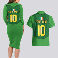 Custom Irish Rugby Couples Matching Long Sleeve Bodycon Dress and Hawaiian Shirt St Patrick's Day Style - Gilet Costume