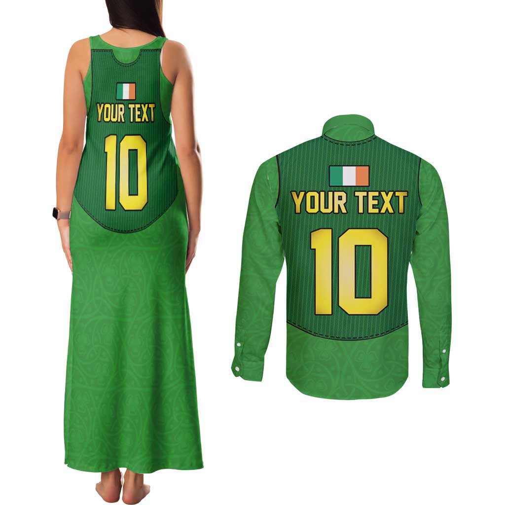 Custom Irish Rugby Couples Matching Tank Maxi Dress and Long Sleeve Button Shirt St Patrick's Day Style - Gilet Costume
