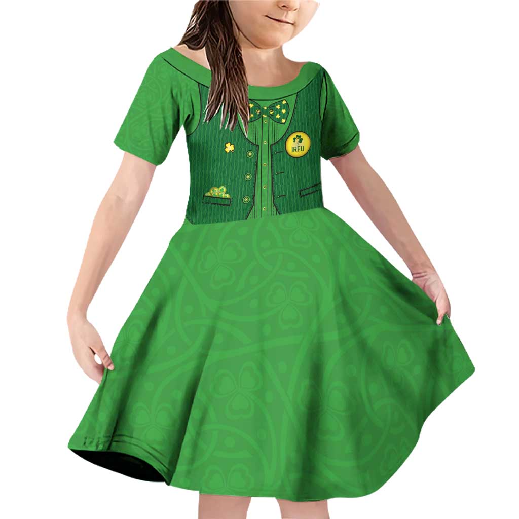 Custom Irish Rugby Family Matching Off Shoulder Short Dress and Hawaiian Shirt St Patrick's Day Style - Gilet Costume