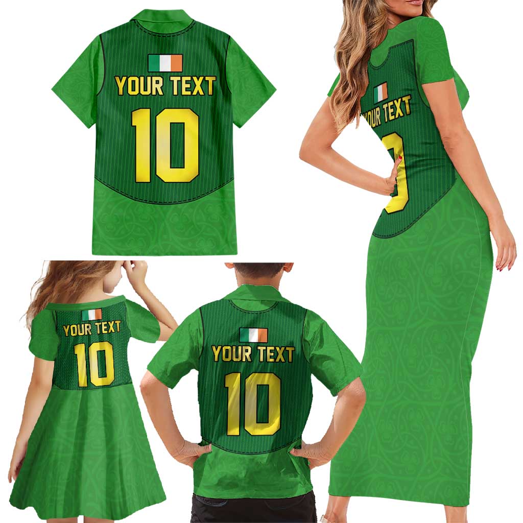 Custom Irish Rugby Family Matching Short Sleeve Bodycon Dress and Hawaiian Shirt St Patrick's Day Style - Gilet Costume
