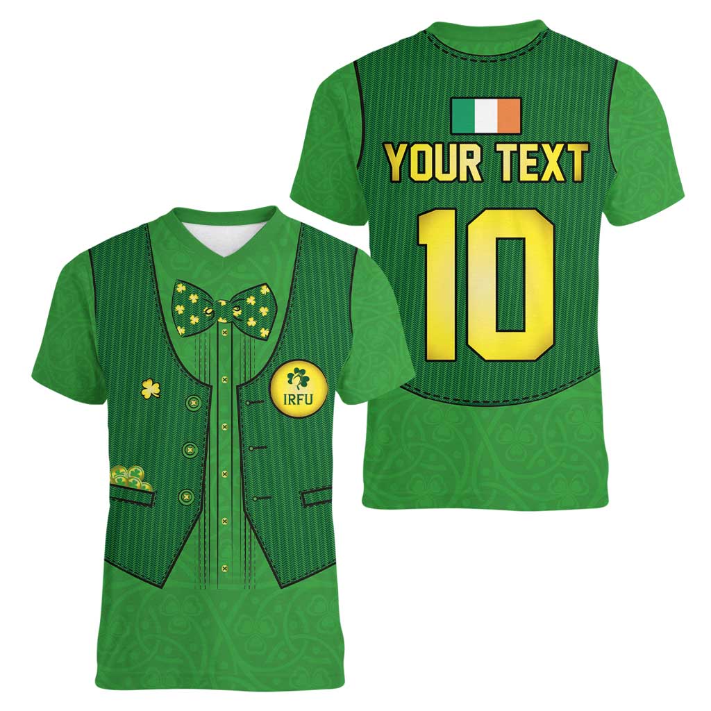 Custom Irish Rugby Women V-Neck T-Shirt St Patrick's Day Style - Gilet Costume - Wonder Print Shop