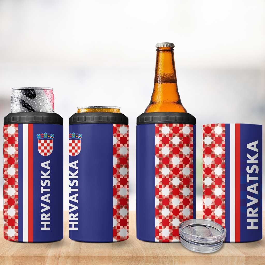 Croatia Hrvatska Checkerboard Half Style 4 in 1 Can Cooler Tumbler