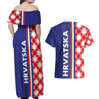 Croatia Hrvatska Checkerboard Half Style Couples Matching Off Shoulder Maxi Dress and Hawaiian Shirt