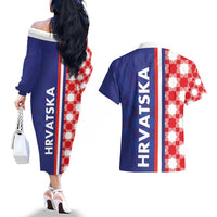 Croatia Hrvatska Checkerboard Half Style Couples Matching Off The Shoulder Long Sleeve Dress and Hawaiian Shirt