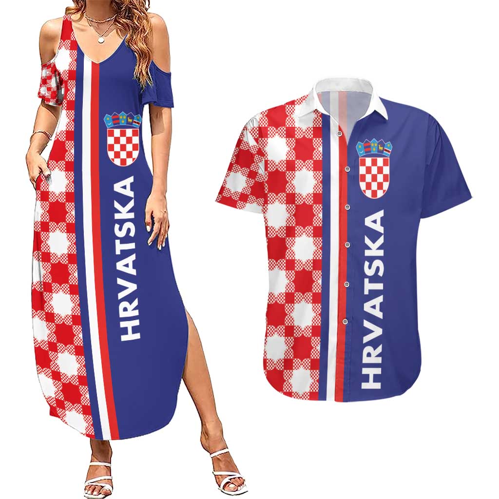 Croatia Hrvatska Checkerboard Half Style Couples Matching Summer Maxi Dress and Hawaiian Shirt