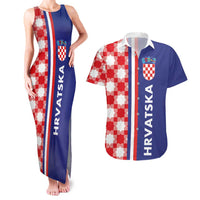 Croatia Hrvatska Checkerboard Half Style Couples Matching Tank Maxi Dress and Hawaiian Shirt