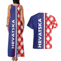 Croatia Hrvatska Checkerboard Half Style Couples Matching Tank Maxi Dress and Hawaiian Shirt