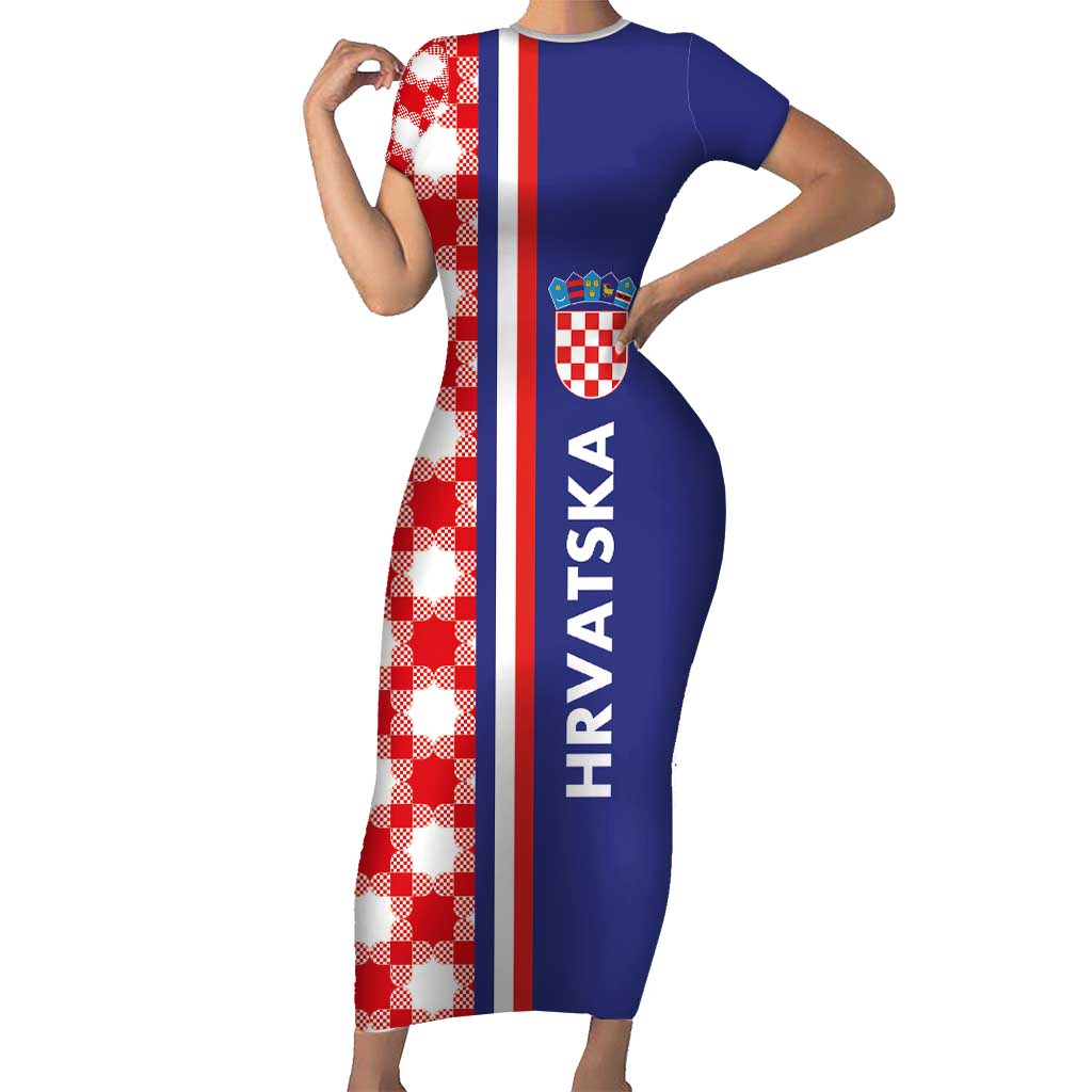 Croatia Hrvatska Checkerboard Half Style Family Matching Short Sleeve Bodycon Dress and Hawaiian Shirt