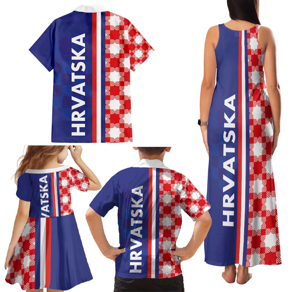 Croatia Hrvatska Checkerboard Half Style Family Matching Tank Maxi Dress and Hawaiian Shirt