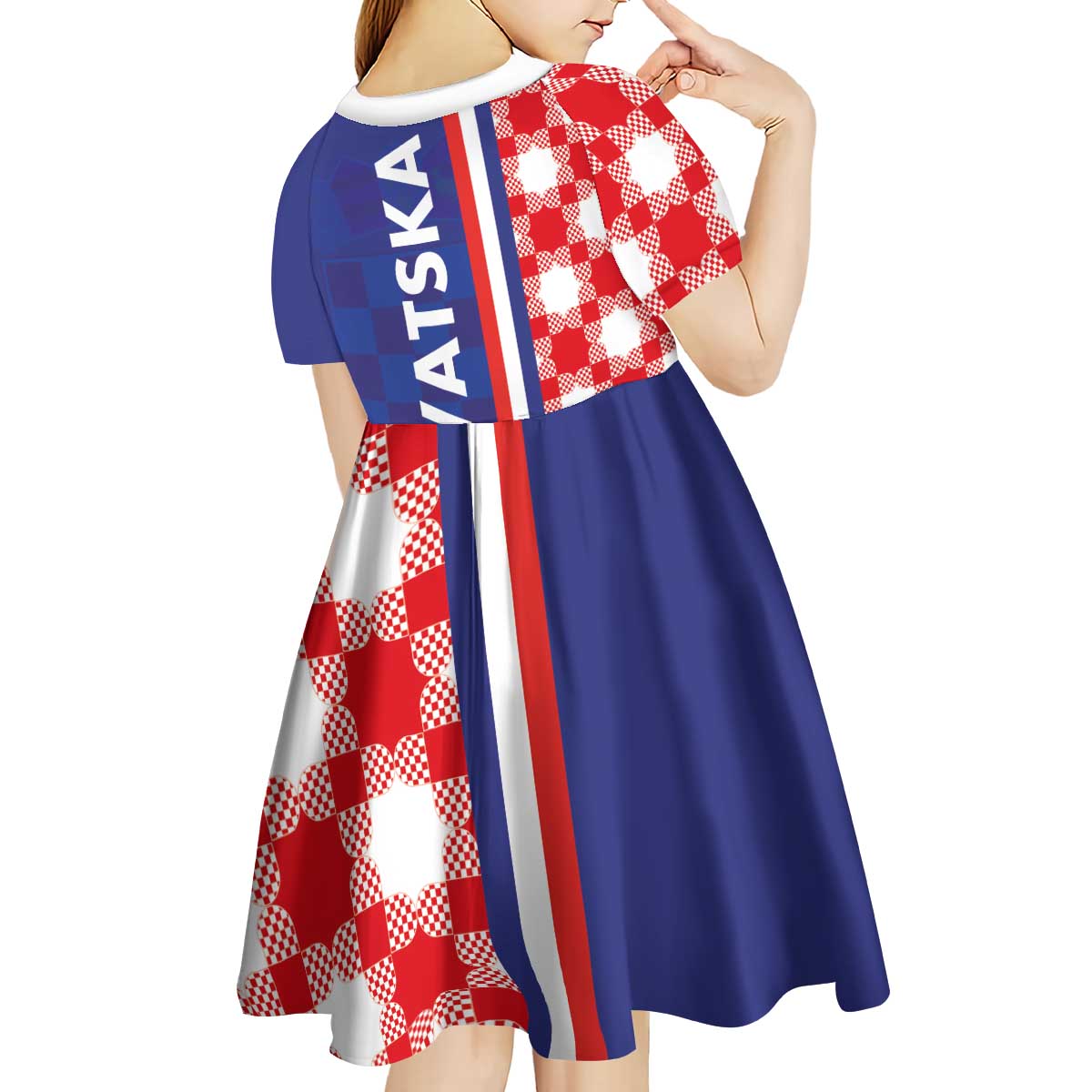 Croatia Hrvatska Checkerboard Half Style Kid Short Sleeve Dress