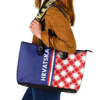 Croatia Hrvatska Checkerboard Half Style Leather Tote Bag