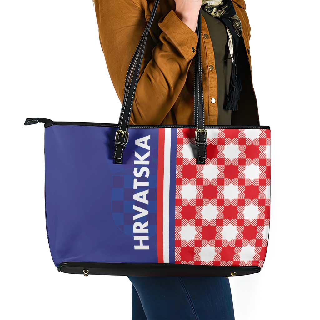 Croatia Hrvatska Checkerboard Half Style Leather Tote Bag