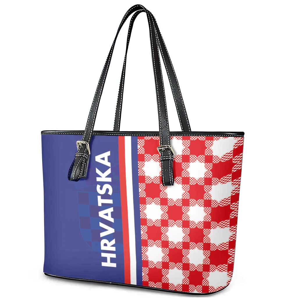 Croatia Hrvatska Checkerboard Half Style Leather Tote Bag