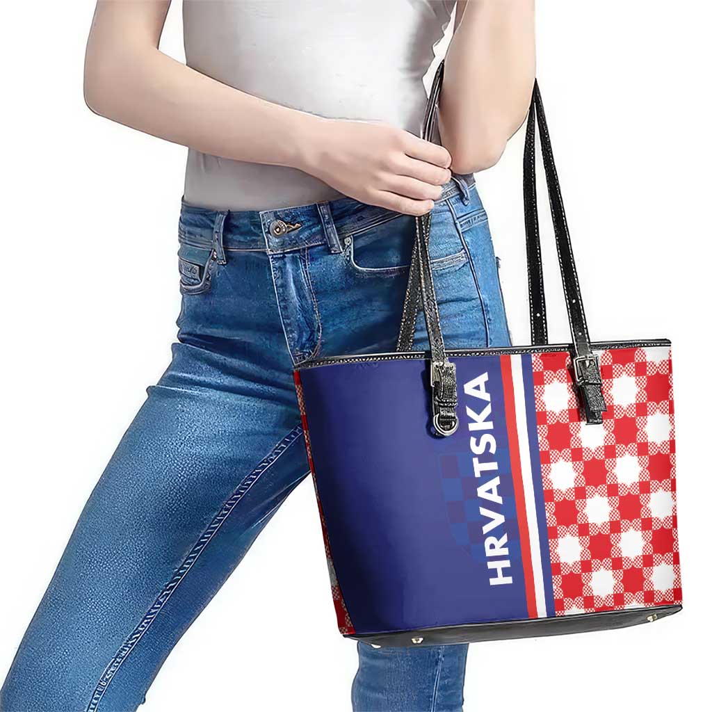 Croatia Hrvatska Checkerboard Half Style Leather Tote Bag