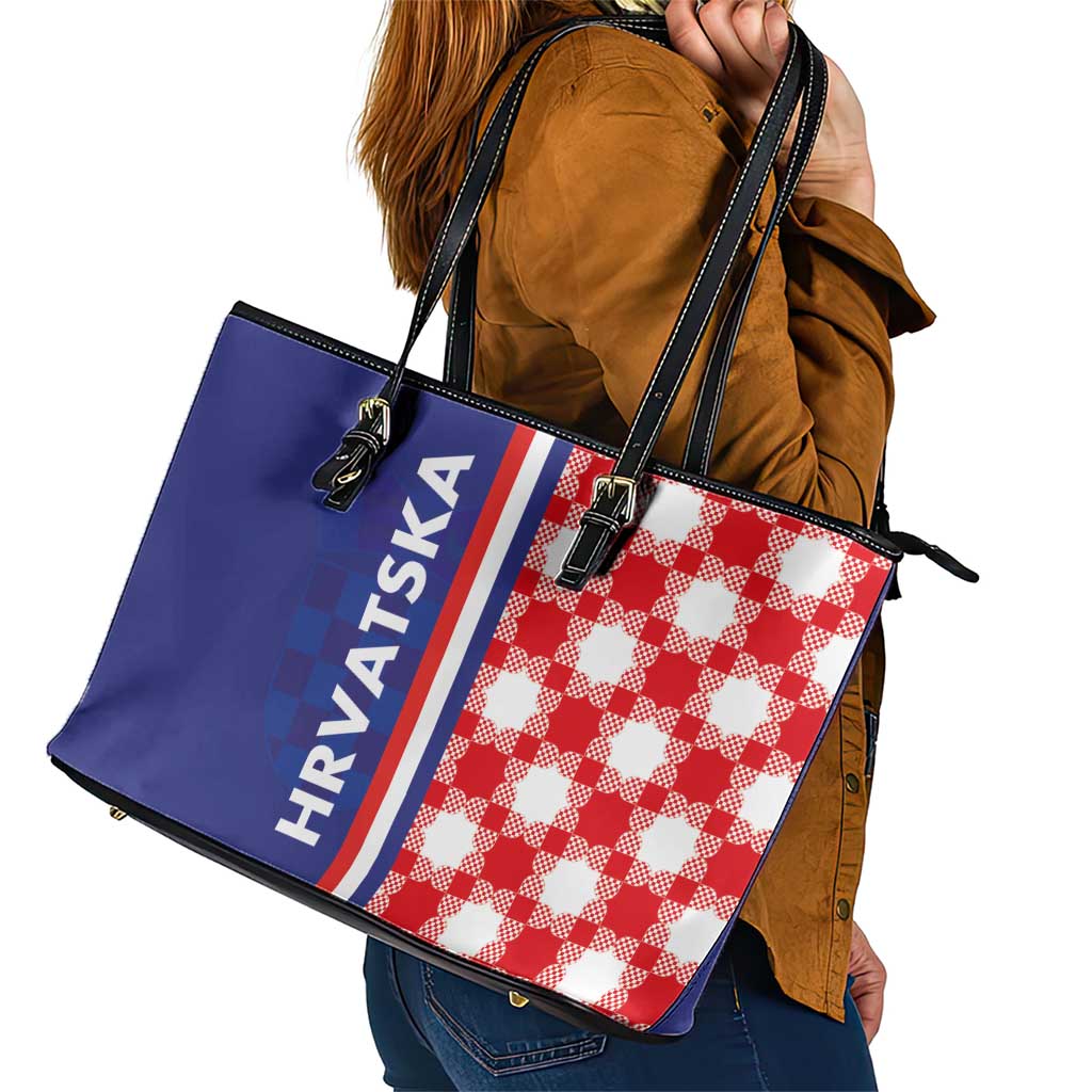Croatia Hrvatska Checkerboard Half Style Leather Tote Bag