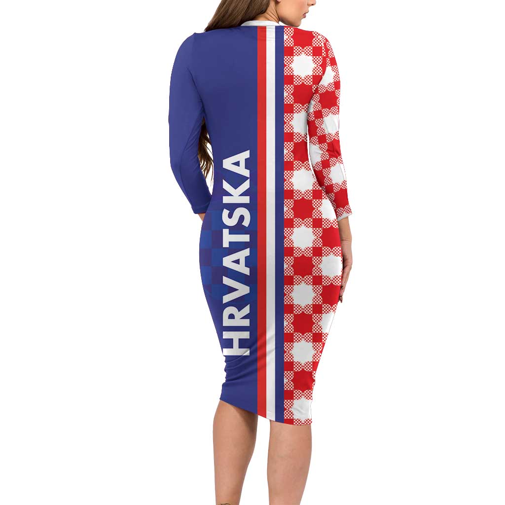 Croatia Hrvatska Checkerboard Half Style Long Sleeve Bodycon Dress