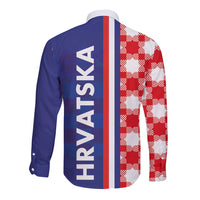 Croatia Hrvatska Checkerboard Half Style Long Sleeve Button Shirt