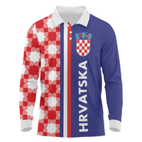 Croatia Hrvatska Checkerboard Half Style Long Sleeve Polo Shirt