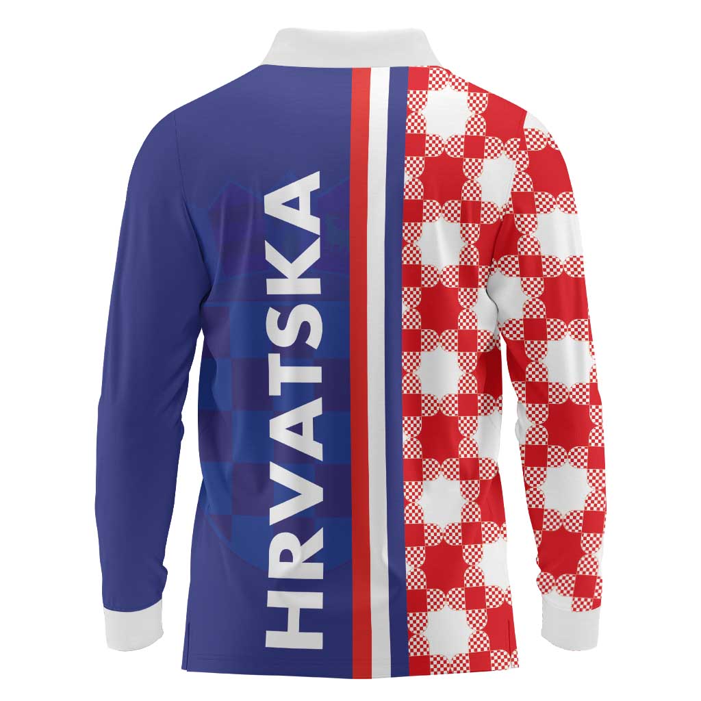 Croatia Hrvatska Checkerboard Half Style Long Sleeve Polo Shirt