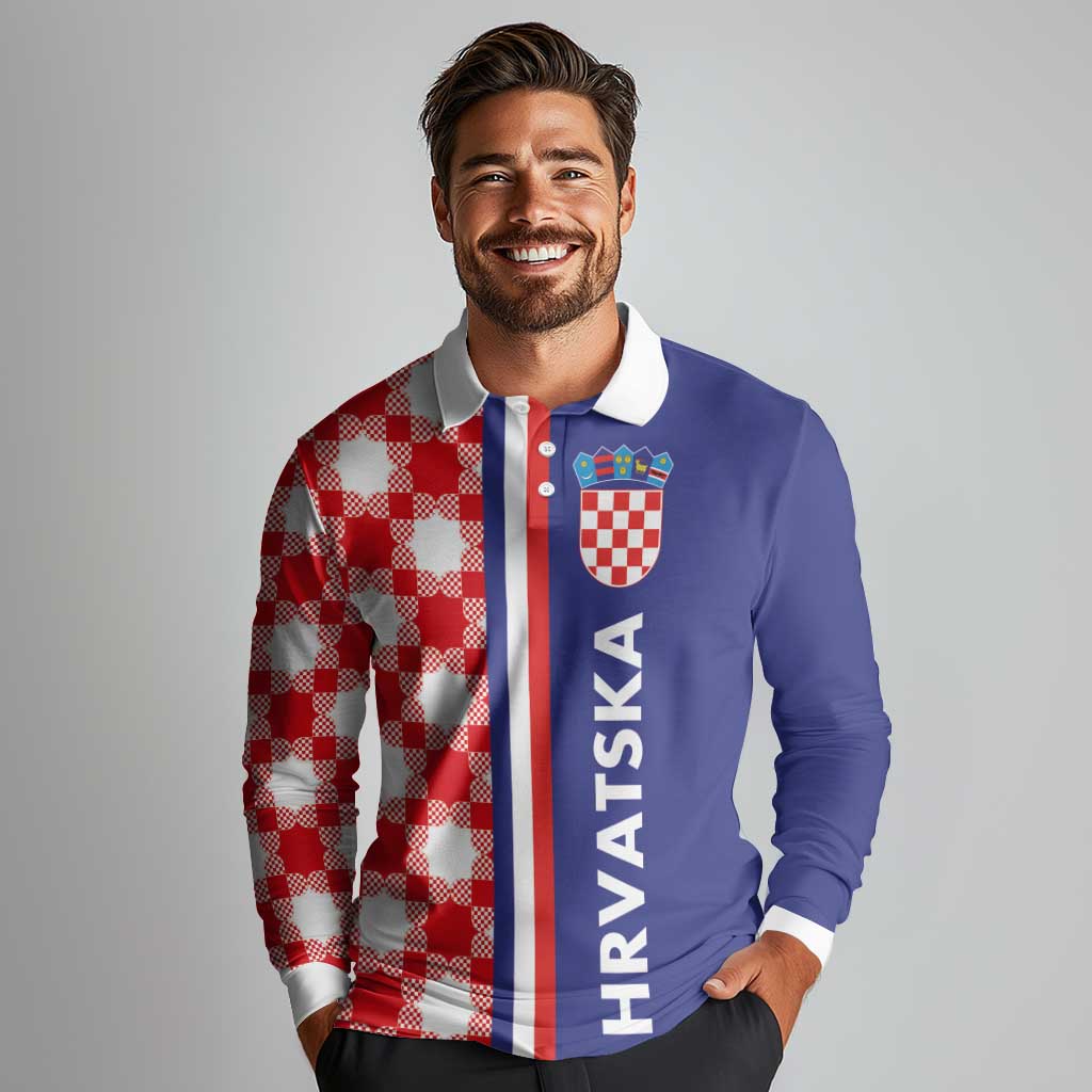 Croatia Hrvatska Checkerboard Half Style Long Sleeve Polo Shirt