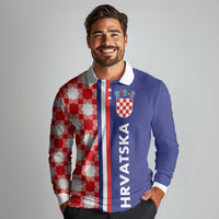 Croatia Hrvatska Checkerboard Half Style Long Sleeve Polo Shirt