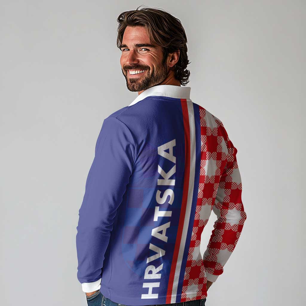 Croatia Hrvatska Checkerboard Half Style Long Sleeve Polo Shirt