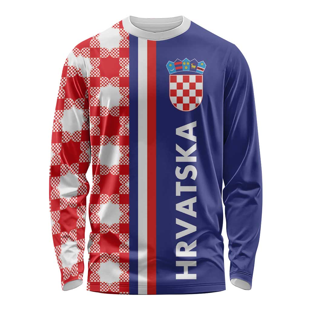 Croatia Hrvatska Checkerboard Half Style Long Sleeve Shirt