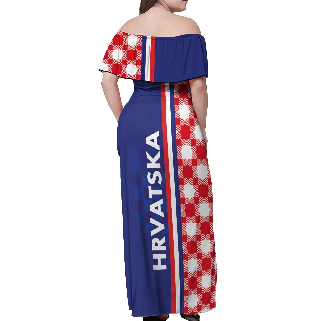 Croatia Hrvatska Checkerboard Half Style Off Shoulder Maxi Dress