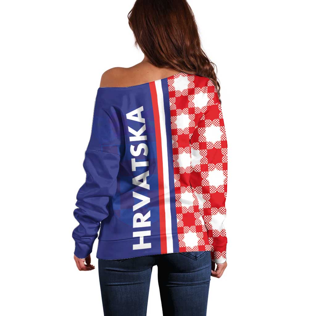 Croatia Hrvatska Checkerboard Half Style Off Shoulder Sweater