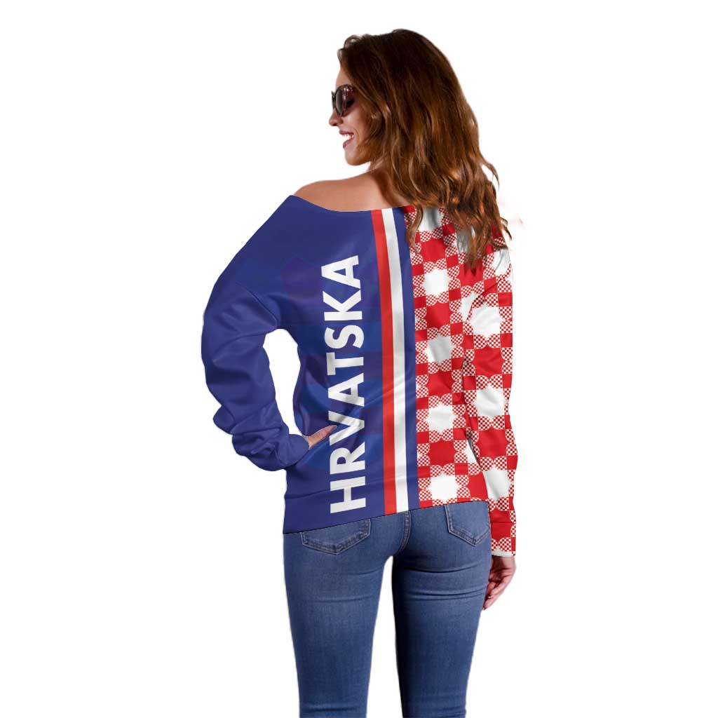 Croatia Hrvatska Checkerboard Half Style Off Shoulder Sweater