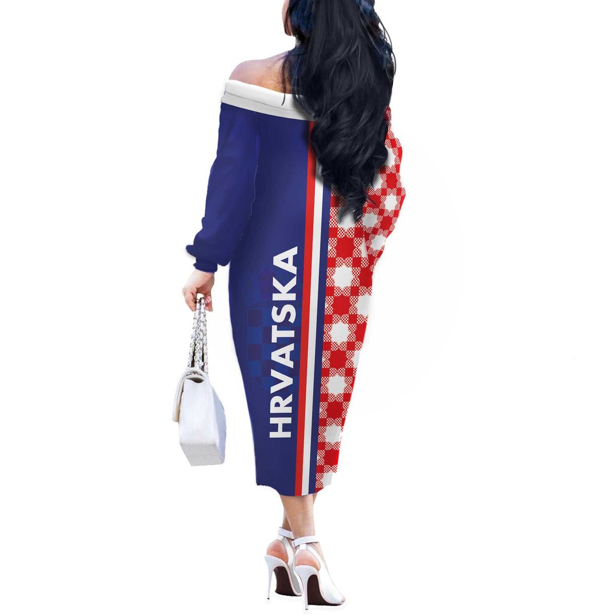 Croatia Hrvatska Checkerboard Half Style Off The Shoulder Long Sleeve Dress