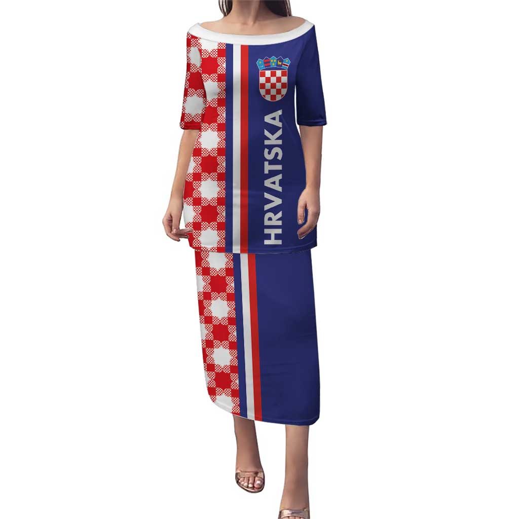 Croatia Hrvatska Checkerboard Half Style Puletasi - Wonder Print Shop