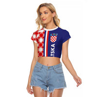 Croatia Hrvatska Checkerboard Half Style Raglan Cropped T Shirt - Wonder Print Shop
