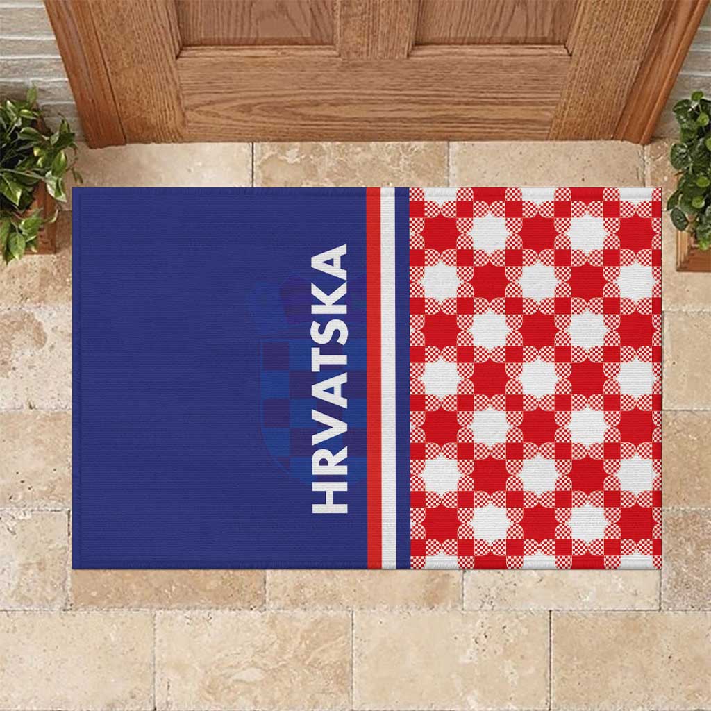 Croatia Hrvatska Checkerboard Half Style Rubber Doormat - Wonder Print Shop