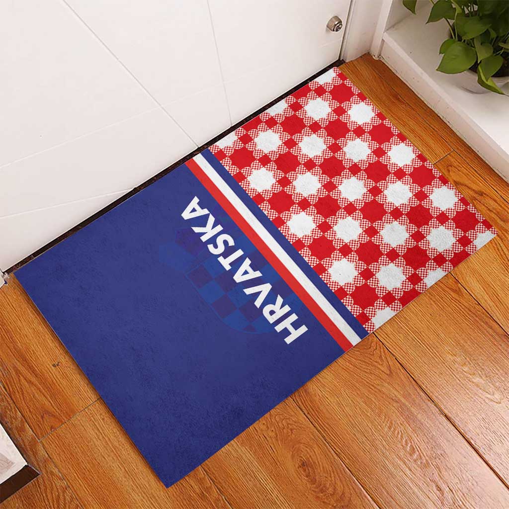 Croatia Hrvatska Checkerboard Half Style Rubber Doormat - Wonder Print Shop