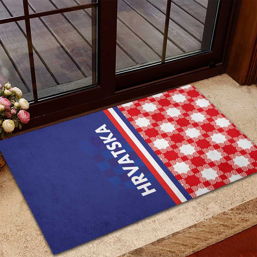 Croatia Hrvatska Checkerboard Half Style Rubber Doormat - Wonder Print Shop