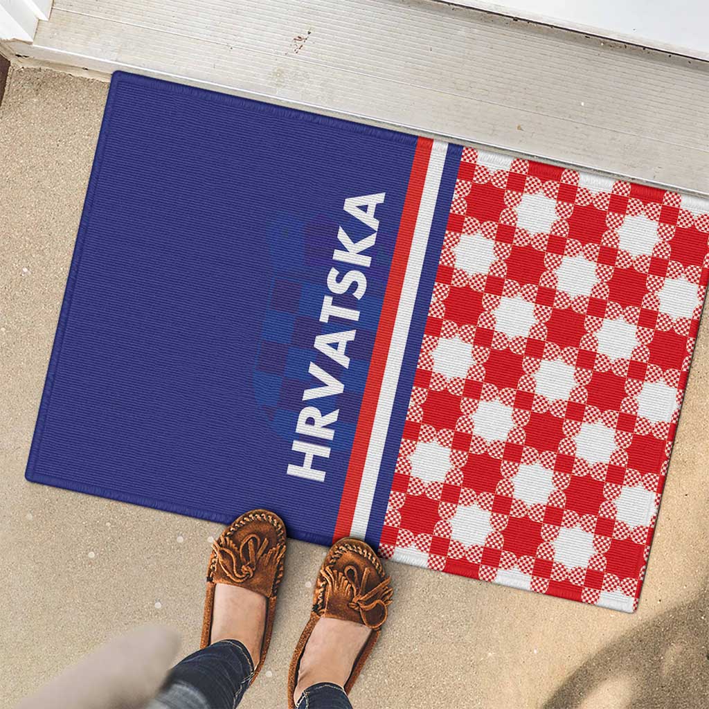 Croatia Hrvatska Checkerboard Half Style Rubber Doormat - Wonder Print Shop