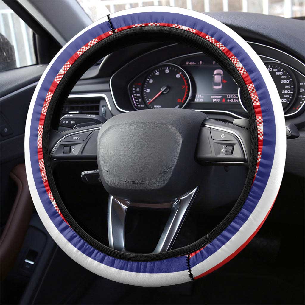 Croatia Hrvatska Checkerboard Half Style Steering Wheel Cover - Wonder Print Shop