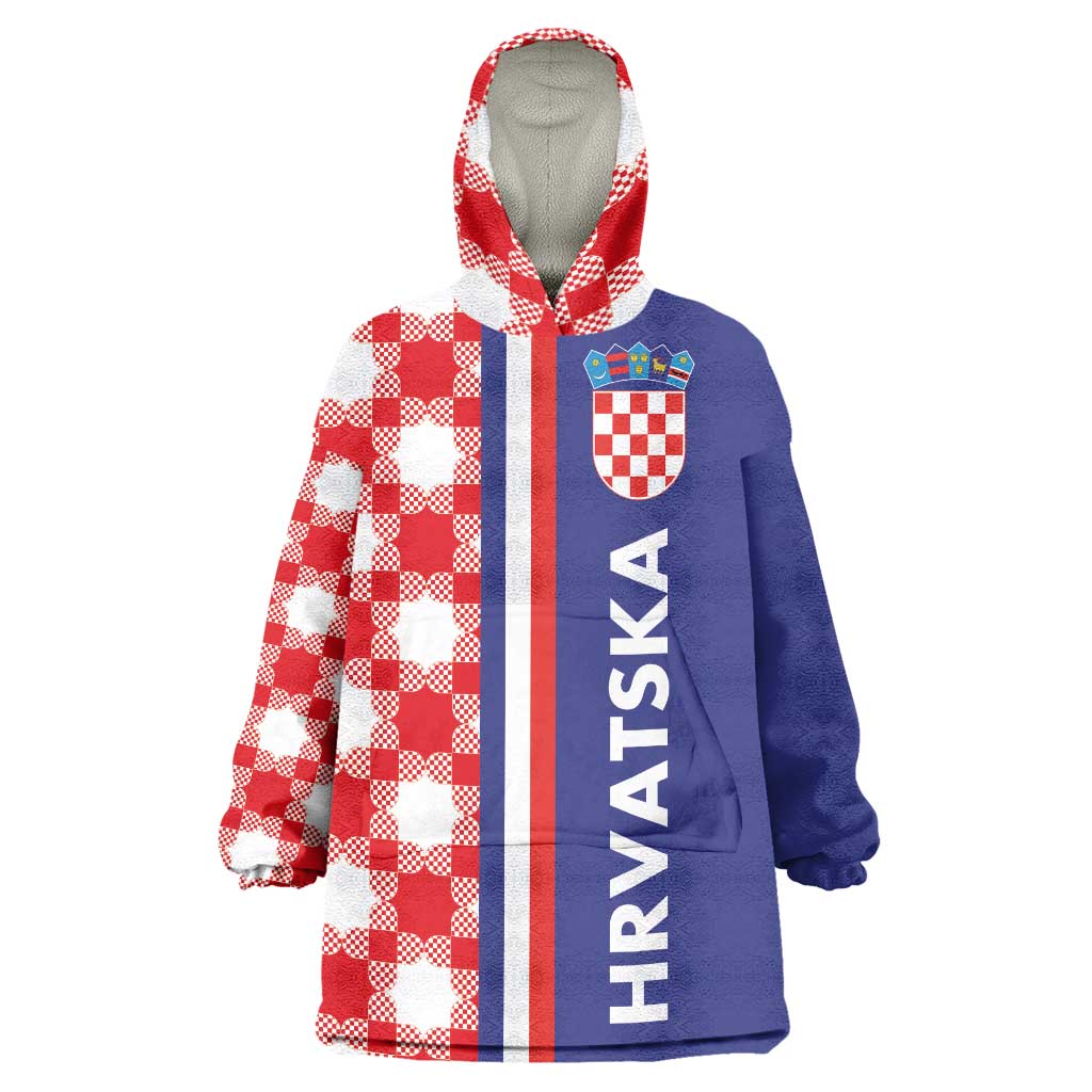 Croatia Hrvatska Checkerboard Half Style Wearable Blanket Hoodie - Wonder Print Shop
