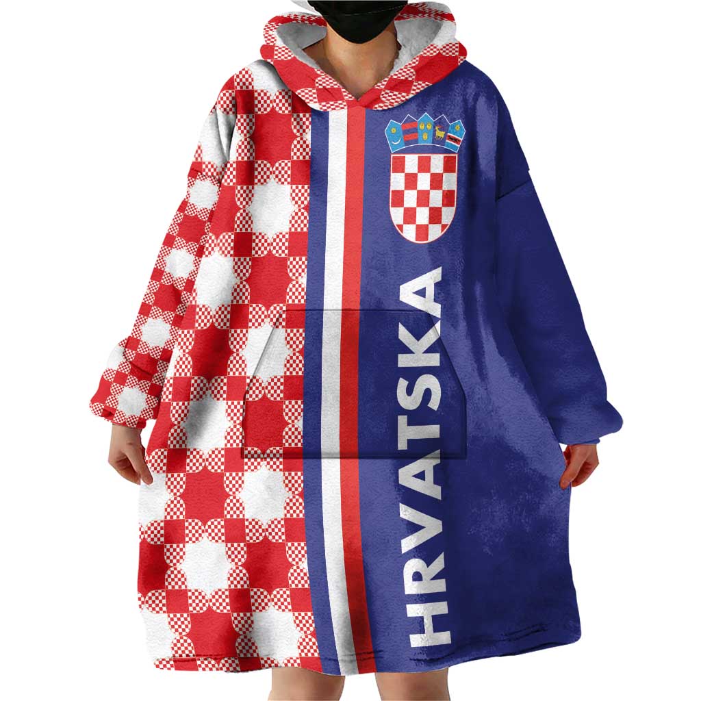 Croatia Hrvatska Checkerboard Half Style Wearable Blanket Hoodie - Wonder Print Shop