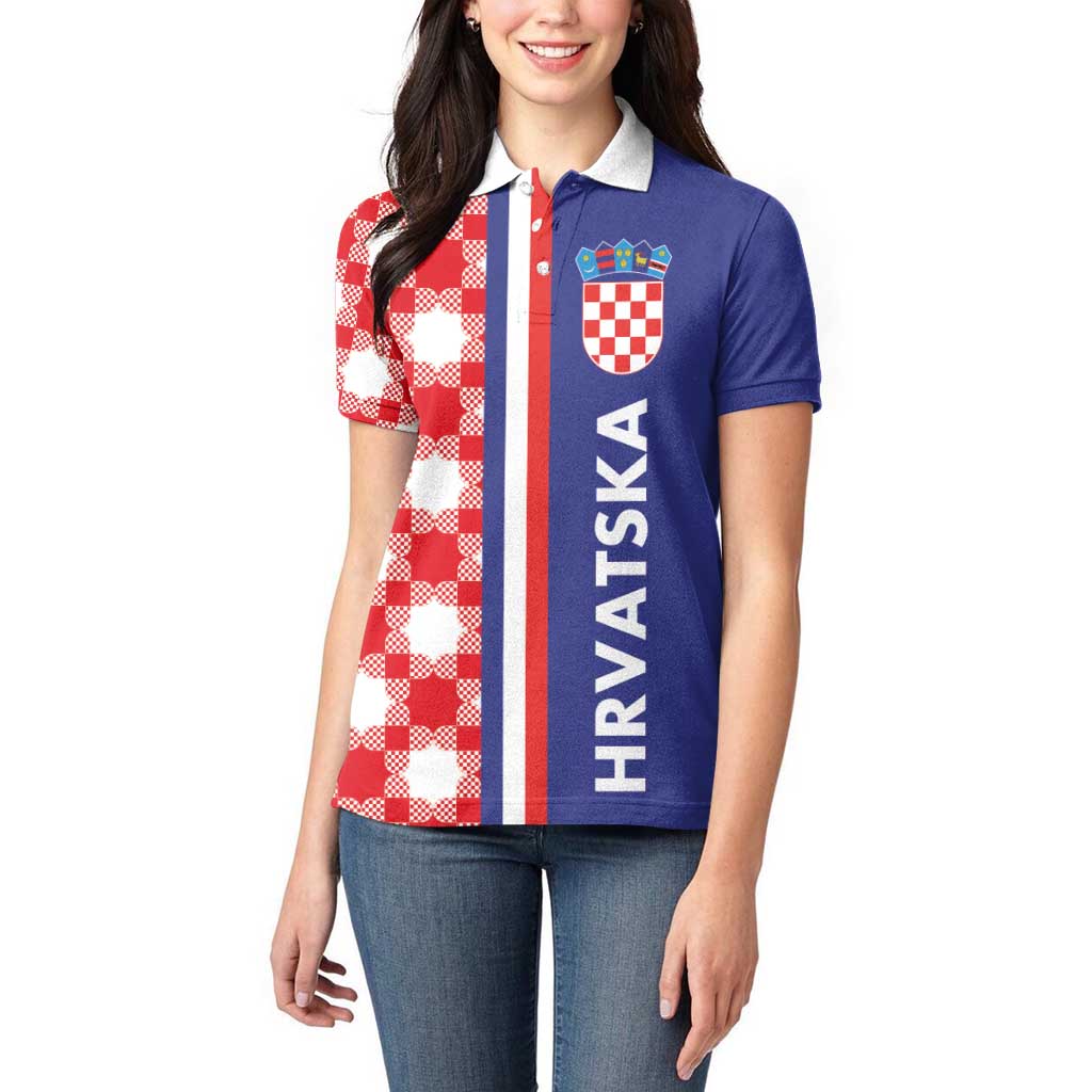 Croatia Hrvatska Checkerboard Half Style Women Polo Shirt - Wonder Print Shop