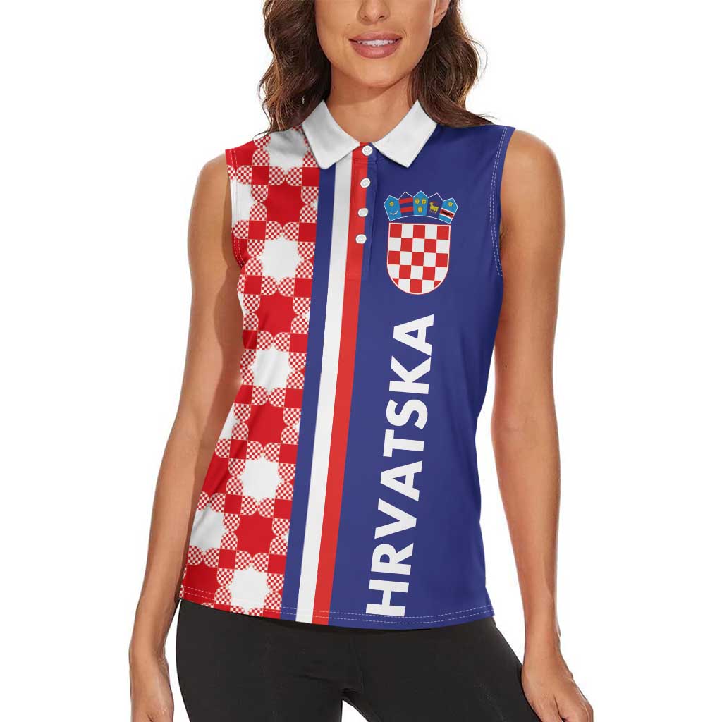 Croatia Hrvatska Checkerboard Half Style Women Sleeveless Polo Shirt - Wonder Print Shop
