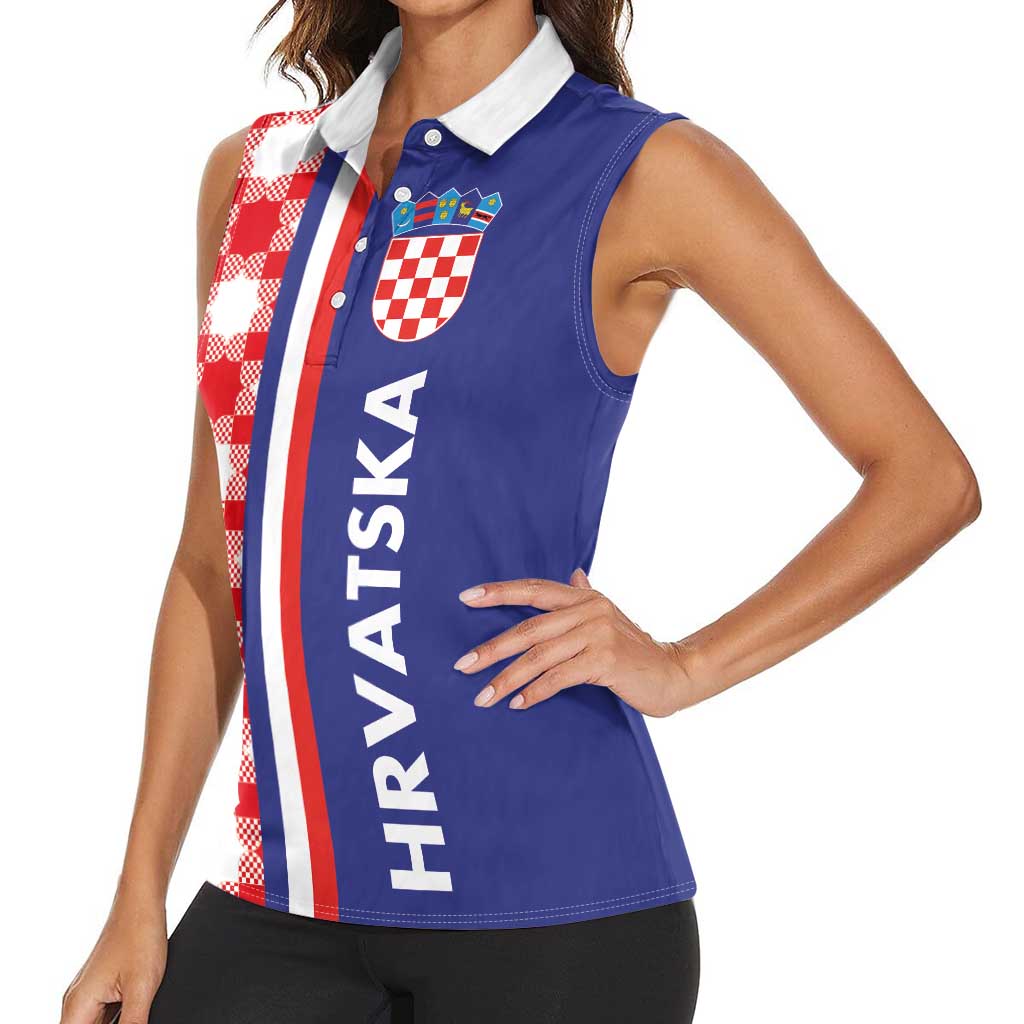 Croatia Hrvatska Checkerboard Half Style Women Sleeveless Polo Shirt - Wonder Print Shop