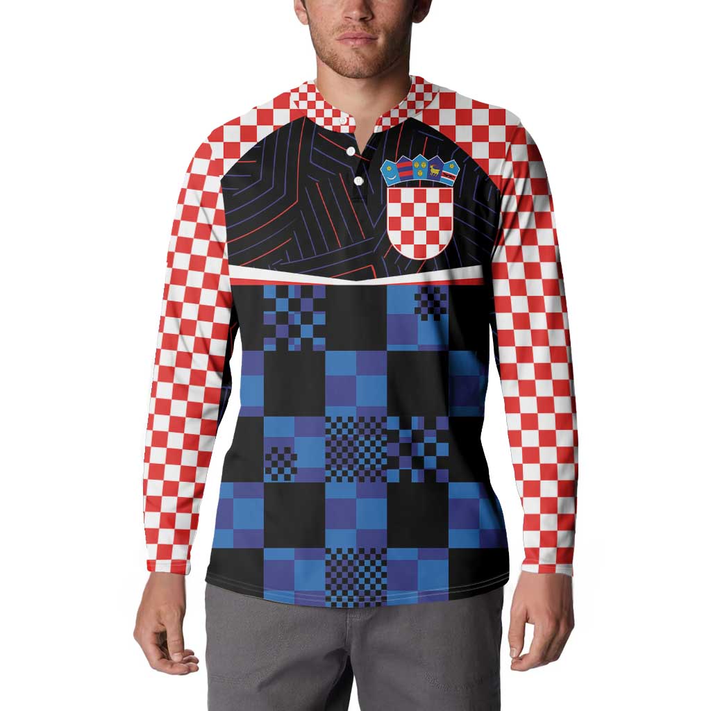 Custom Croatia Kockasti Football Jersey Button Sweatshirt