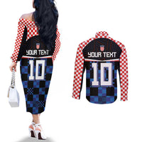 Custom Croatia Kockasti Football Jersey Couples Matching Off The Shoulder Long Sleeve Dress and Long Sleeve Button Shirt