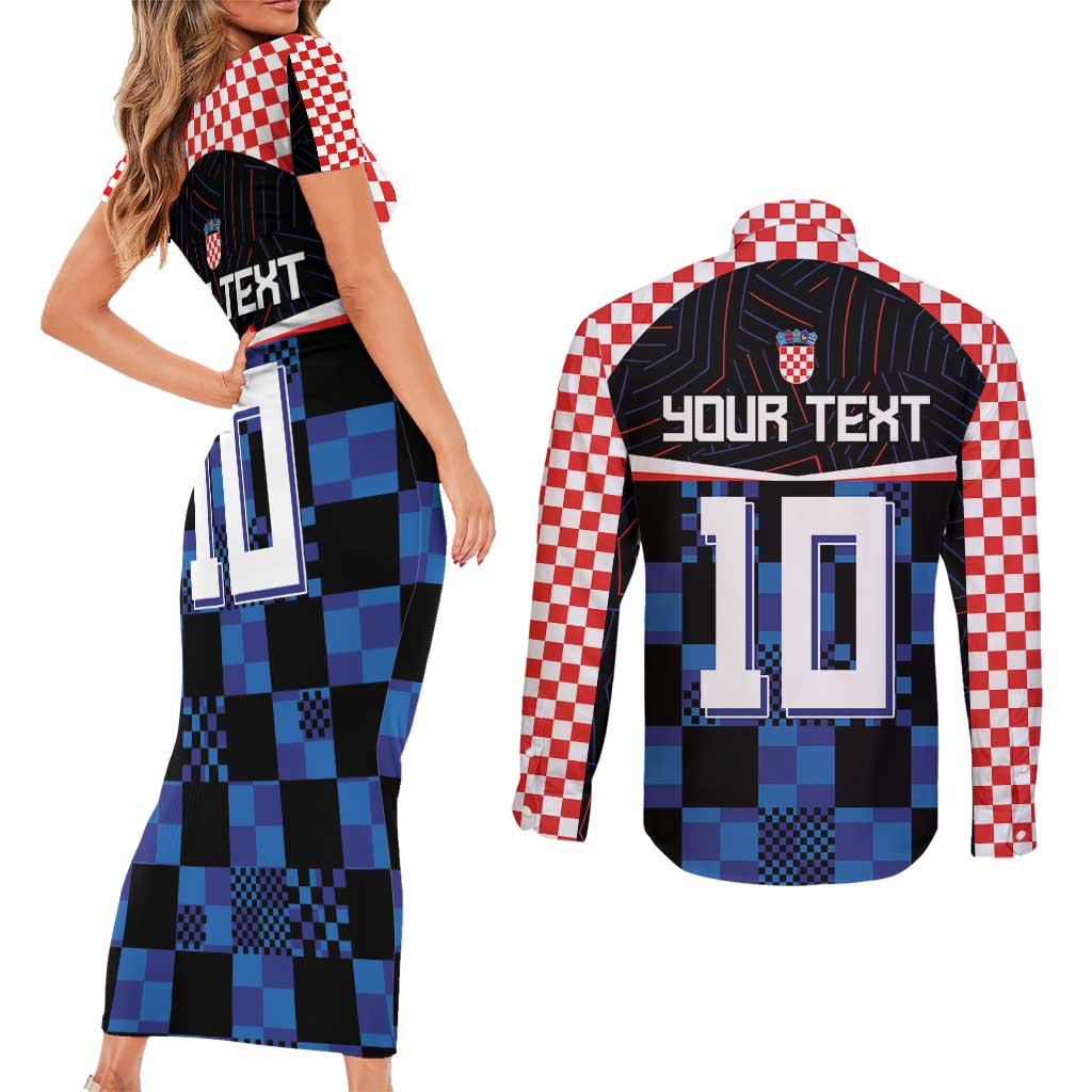 Custom Croatia Kockasti Football Jersey Couples Matching Short Sleeve Bodycon Dress and Long Sleeve Button Shirt
