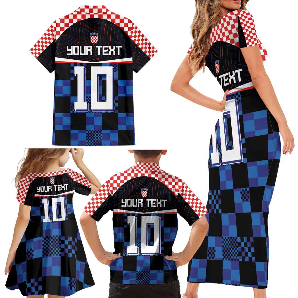Custom Croatia Kockasti Football Jersey Family Matching Short Sleeve Bodycon Dress and Hawaiian Shirt