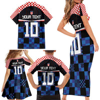 Custom Croatia Kockasti Football Jersey Family Matching Short Sleeve Bodycon Dress and Hawaiian Shirt