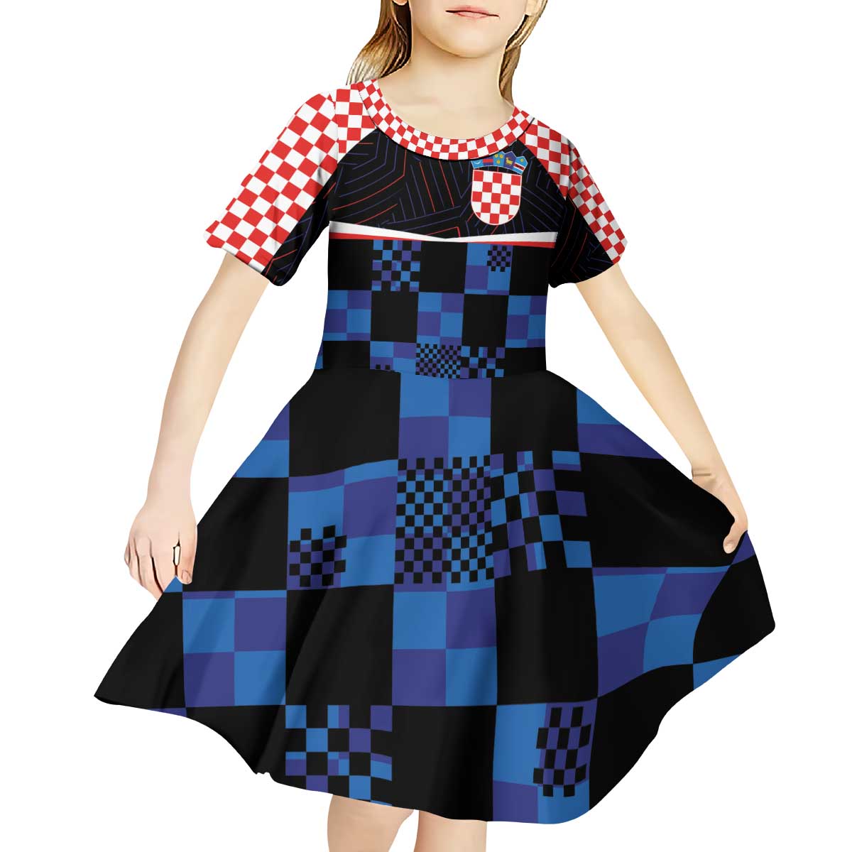 Custom Croatia Kockasti Football Jersey Kid Short Sleeve Dress