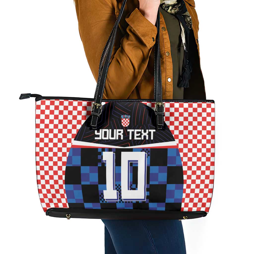 Custom Croatia Kockasti Football Jersey Leather Tote Bag